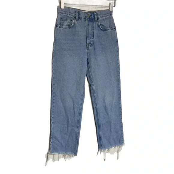 Reformation Tahoe size 23/00 raw hem cropped hidden button fly jeans - Picture 1 of 8